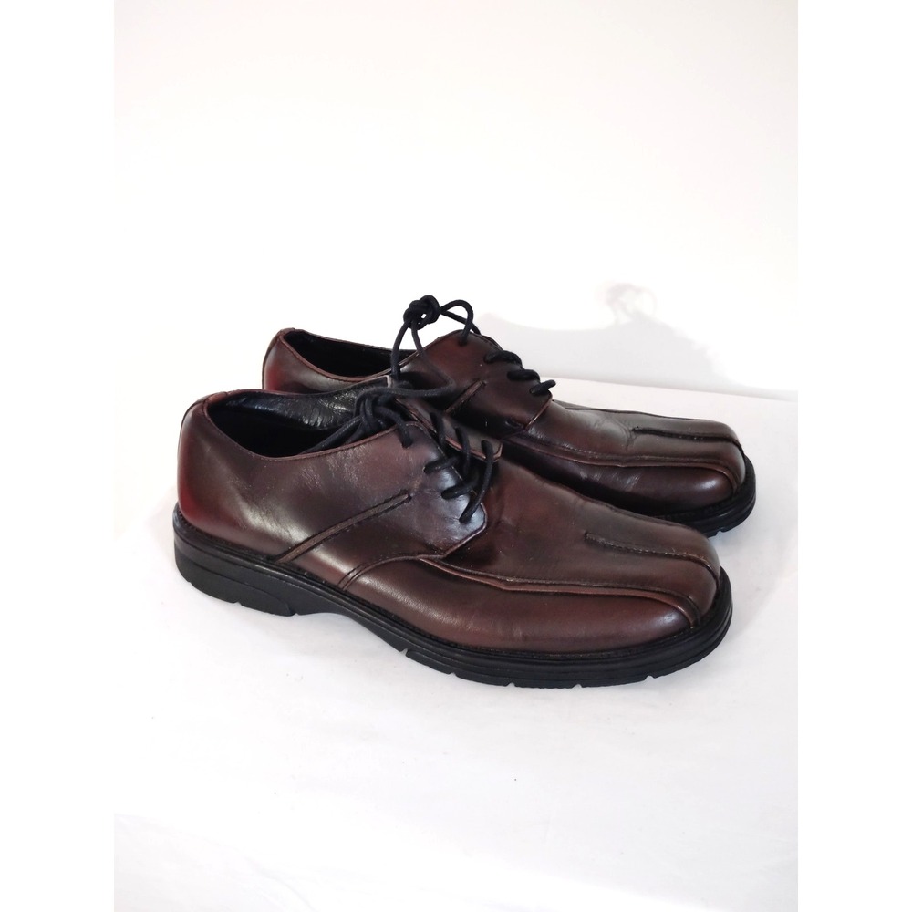 EUC-GBX Brown Leather Lace‑Up Dress Shoes Square Toe Preppy Comfort Sole Men 10M